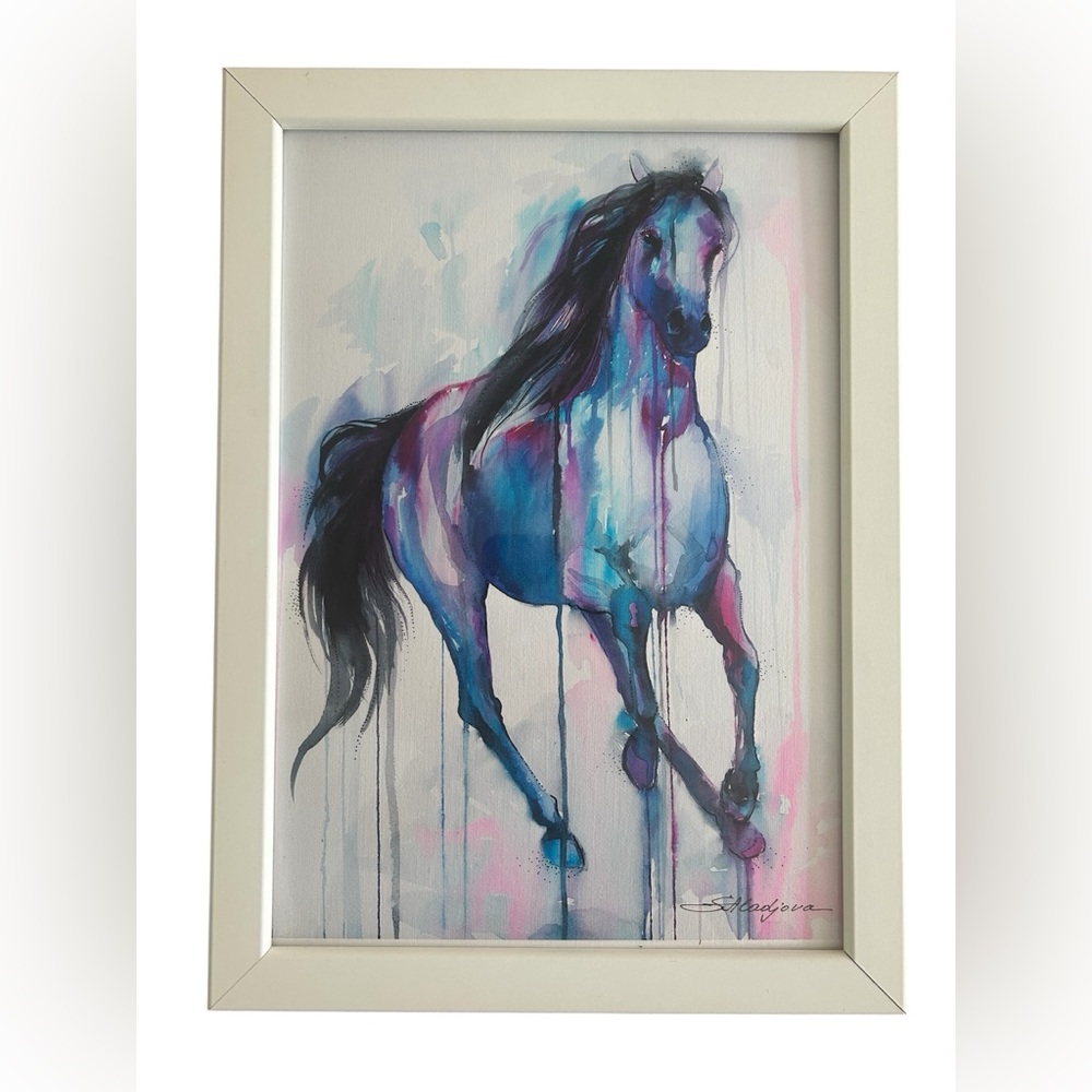 Horse Watercolor Framed Painting Print by Slaveika Aladjova NWOT